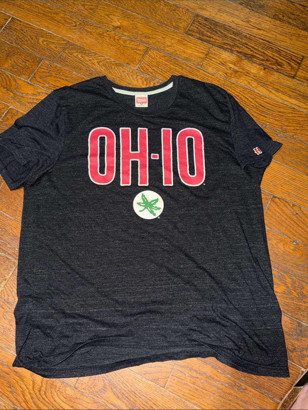 HOMAGE Black Tee with Red OH-IO OSU buckeyes Ohio state